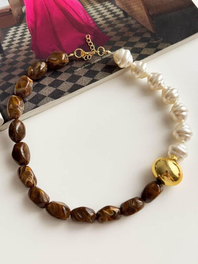 Kahve Gold İncili Summer Kolye (47 Cm)