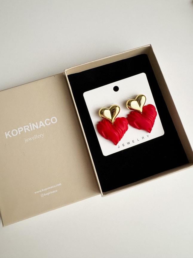 Kırmızı Gold Zr Model Kalp Küpe (4 Cm)