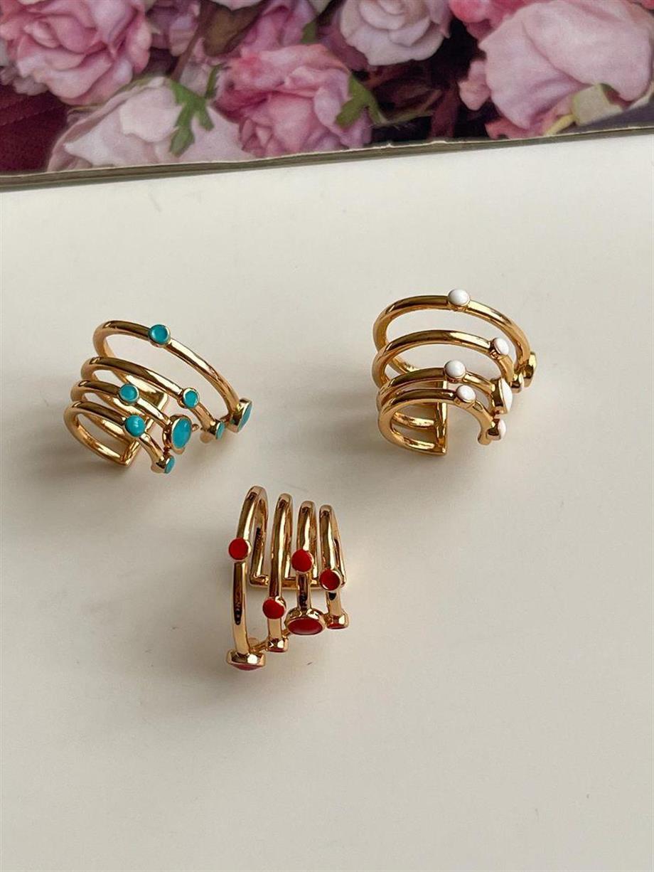 Mavi Mineli Tekli Ear Cuff Küpe 