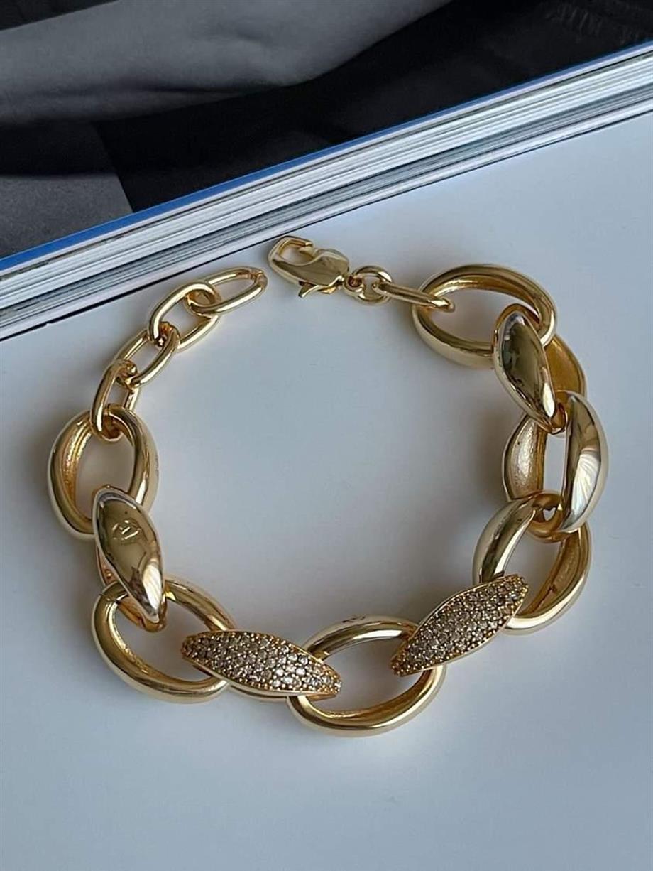 Özel Altın Kaplama Zirkon Taşlı Vip Kalın Bileklik (21 Cm)