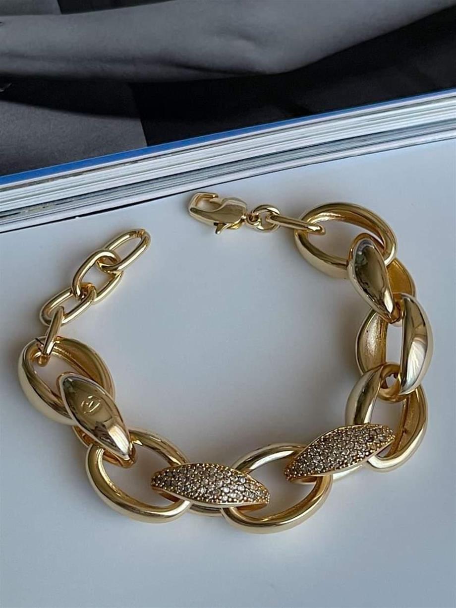 Özel Altın Kaplama Zirkon Taşlı Vip Kalın Bileklik (21 Cm)
