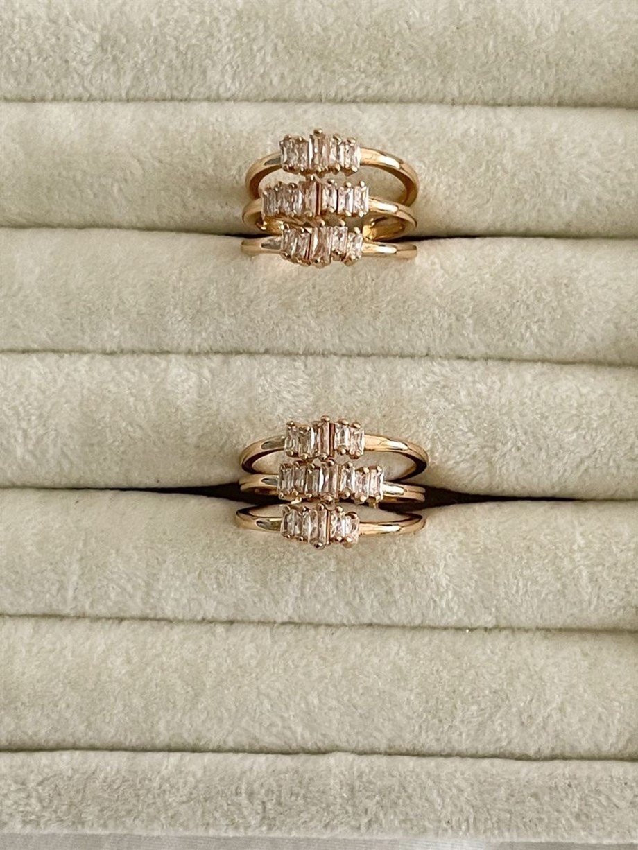 Özel Kaplama Baget Taşlı Alttan Ayarlanabilir Yüzük 
