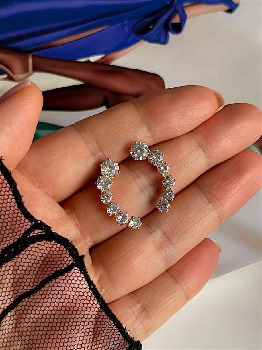 Özel Kaplama Baget Taşlı Gümüş Renk Küpe  (2.40 Cm)