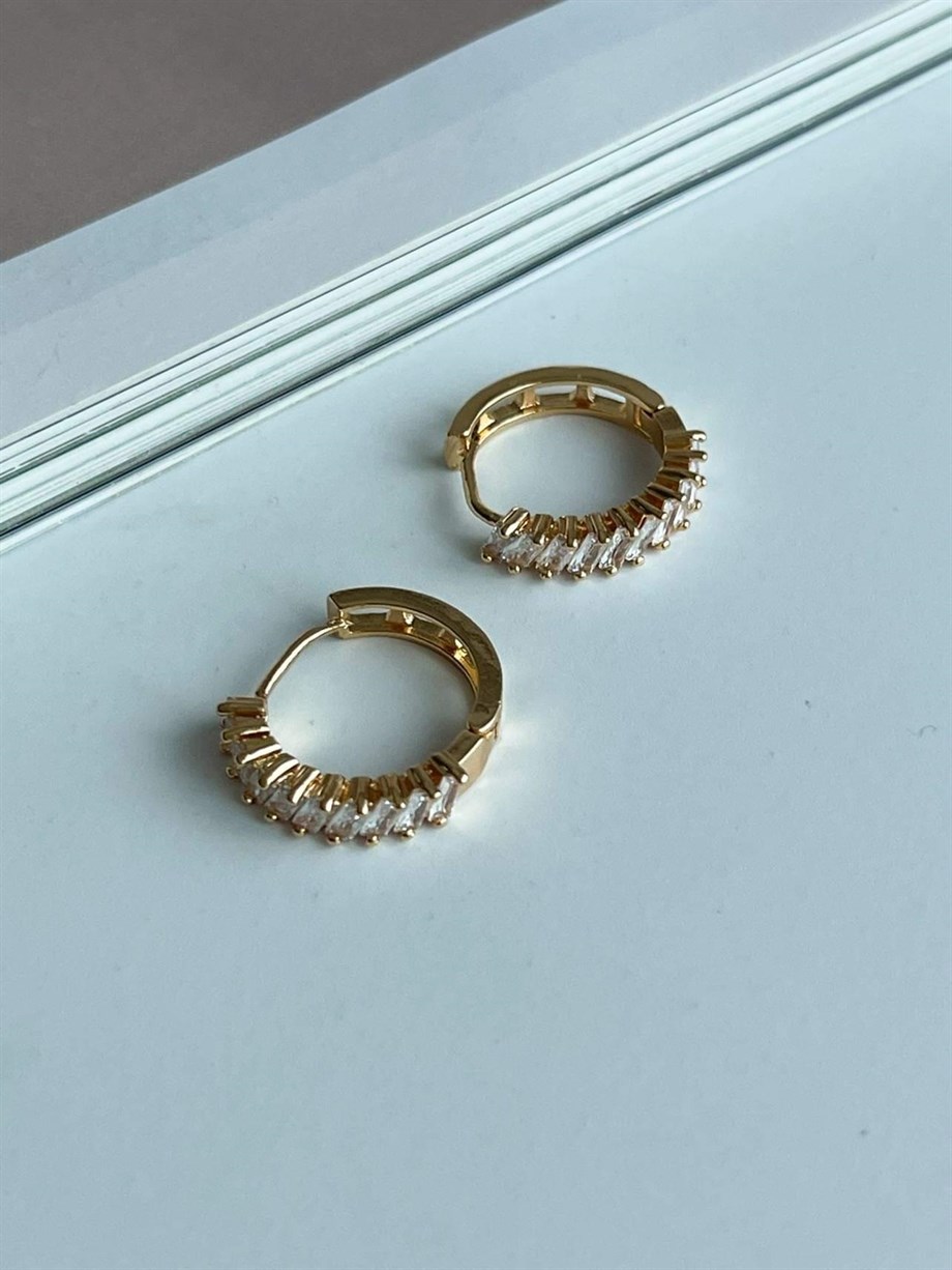 Özel Kaplama Baget Taşlı Halka Küpe (2 Cm)