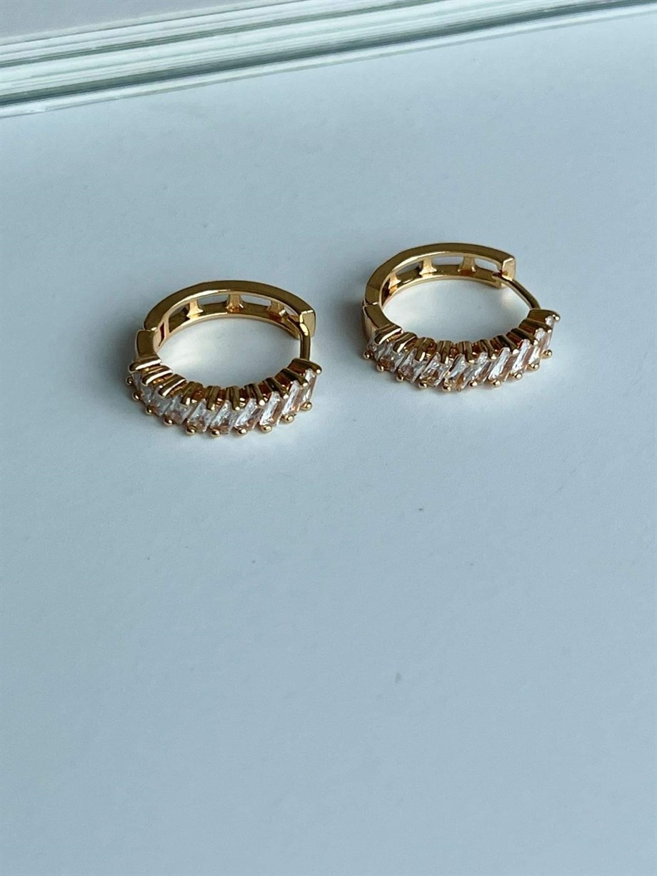 Özel Kaplama Baget Taşlı Halka Küpe (2 Cm)