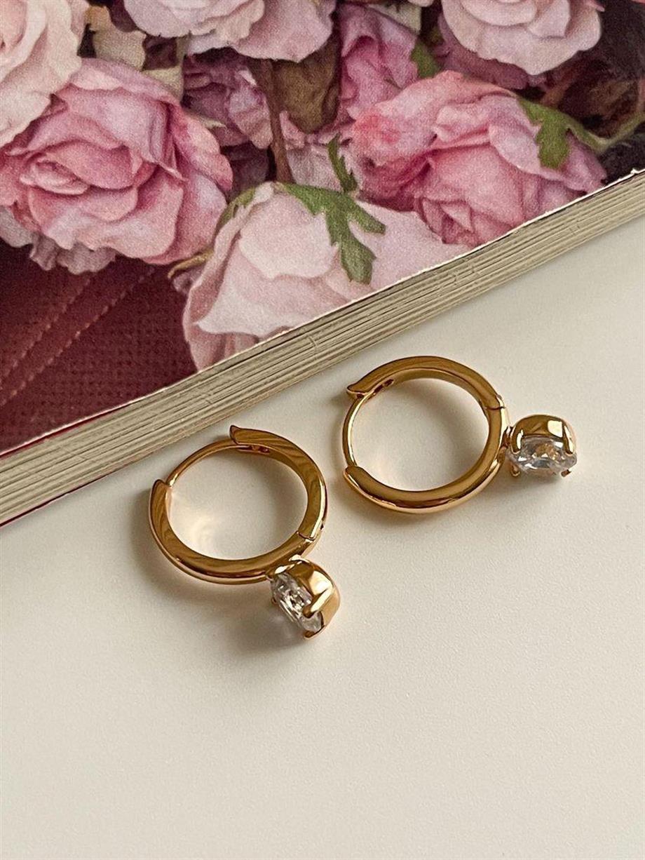 Özel Kaplama Baget Taşlı Halka Küpe (2 Cm)