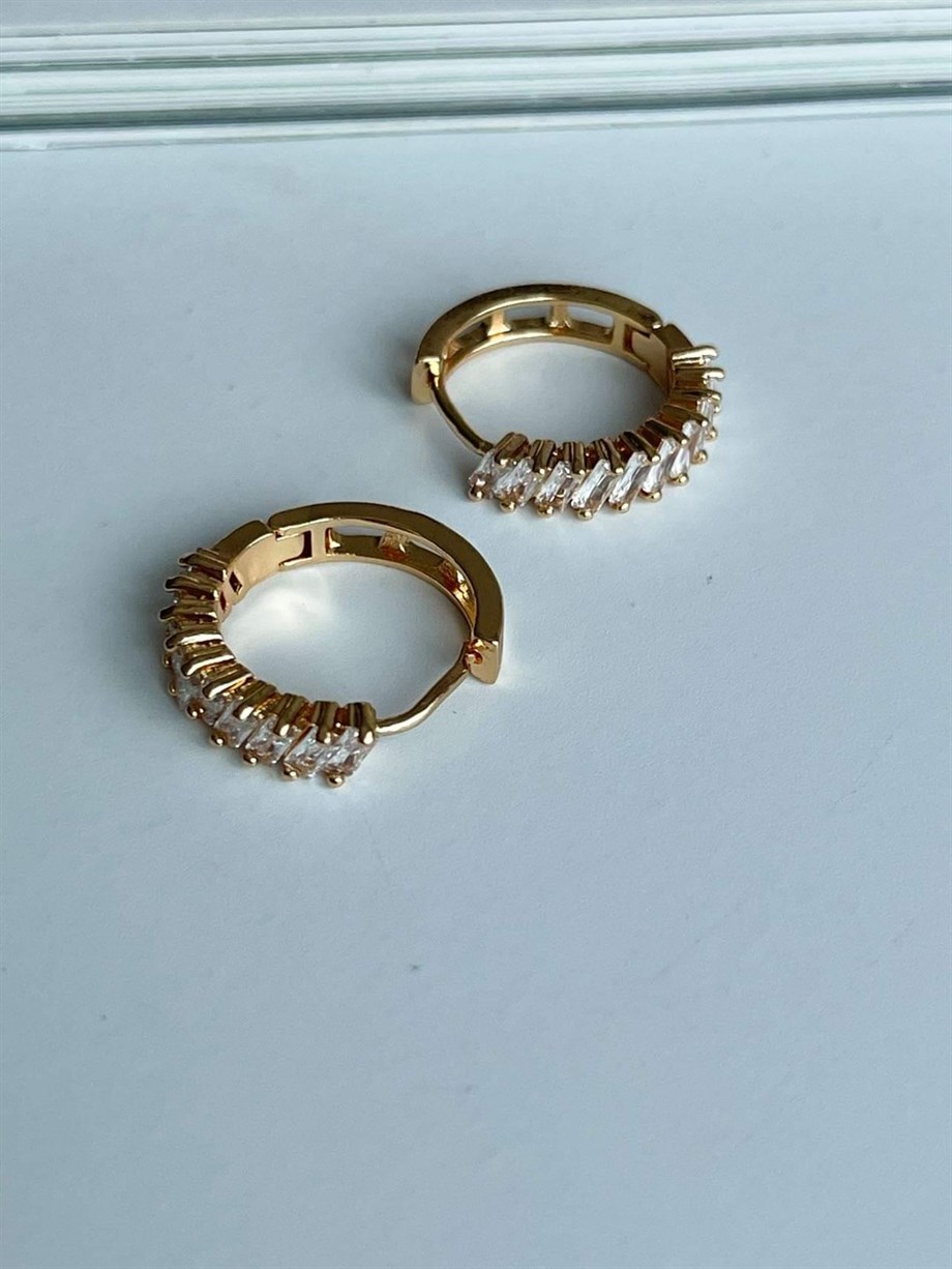 Özel Kaplama Baget Taşlı Halka Küpe (2 Cm)