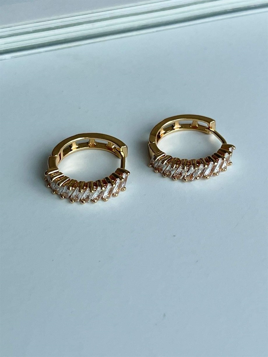 Özel Kaplama Baget Taşlı Halka Küpe (2 Cm)