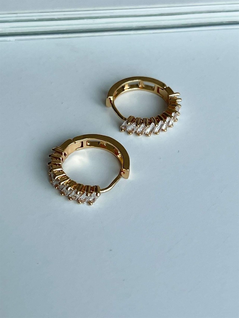 Özel Kaplama Baget Taşlı Halka Küpe (2 Cm)