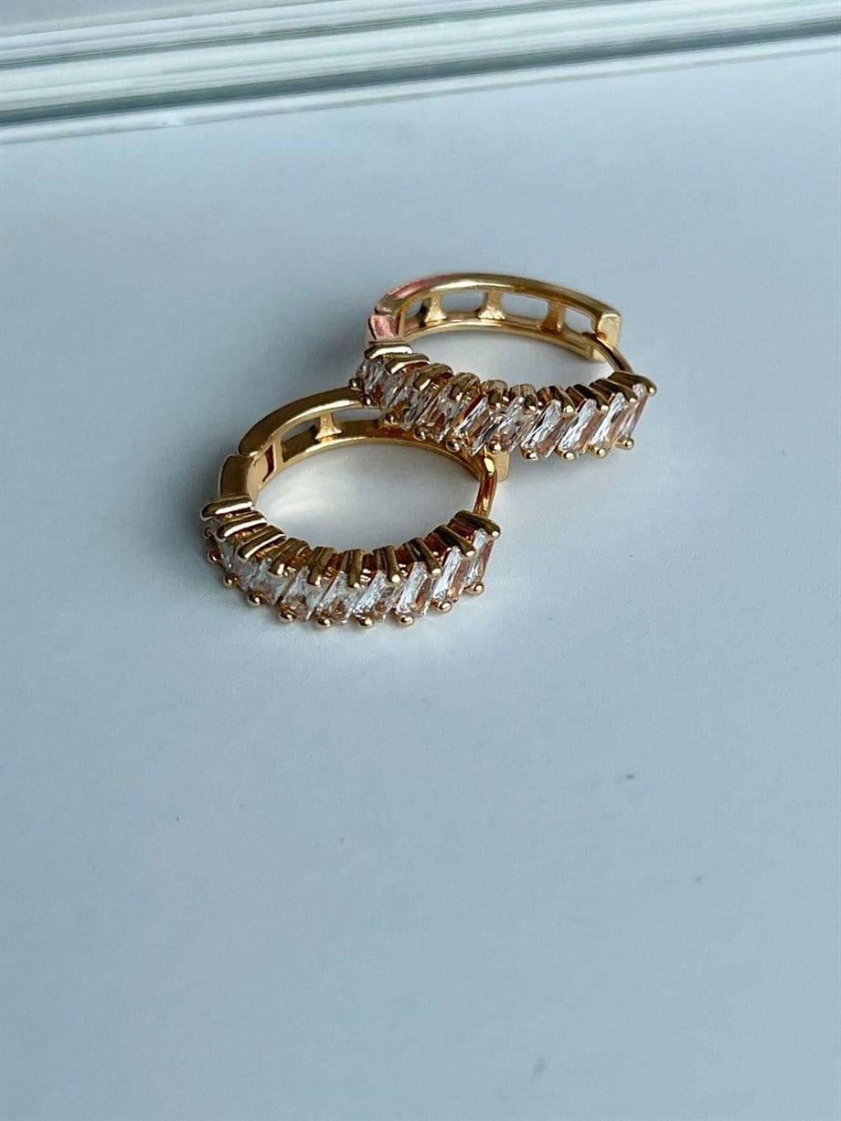Özel Kaplama Baget Taşlı Halka Küpe (2 Cm)