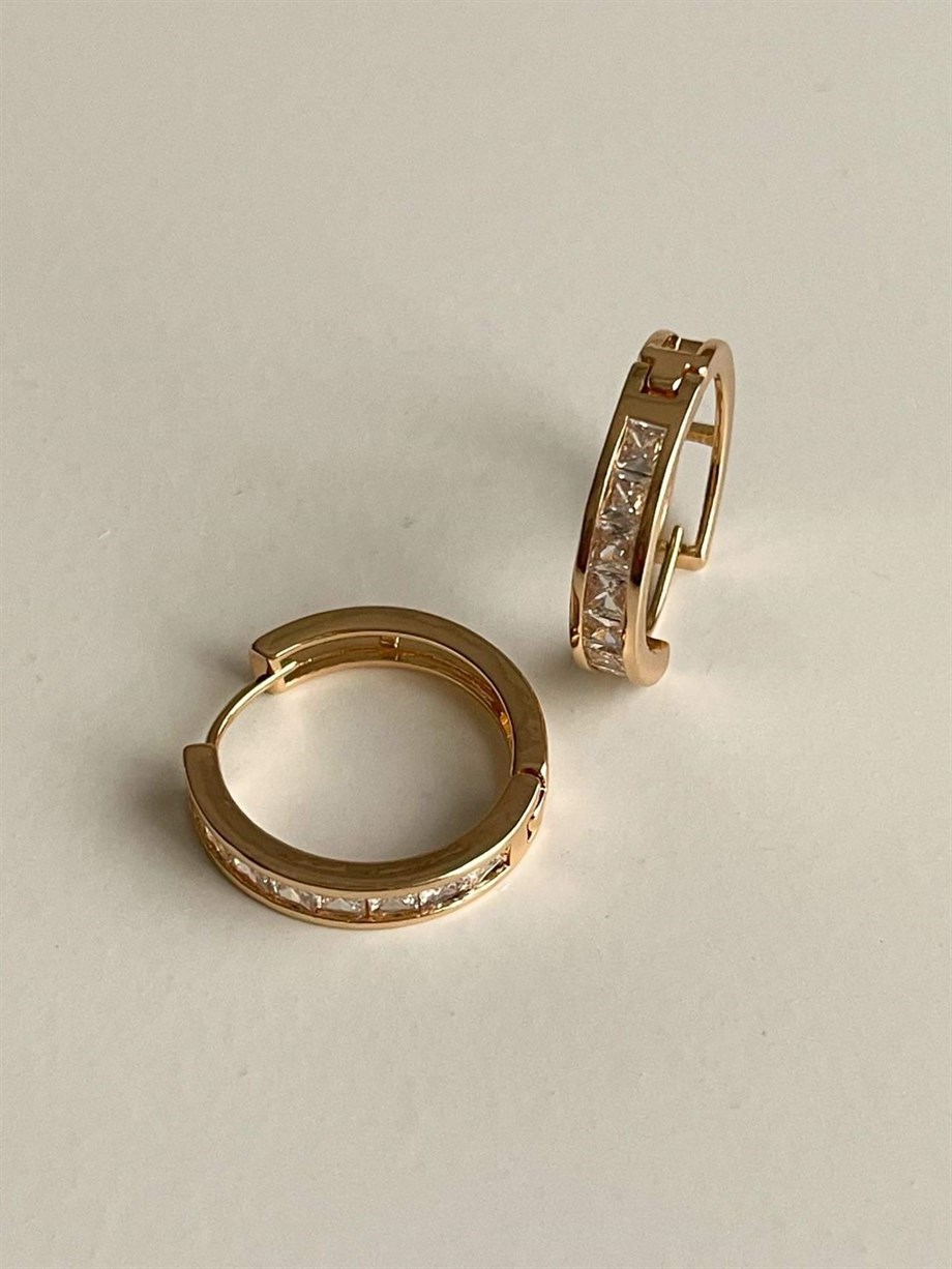 Özel Kaplama Baget Taşlı Halka Küpe (2.20 Cm)