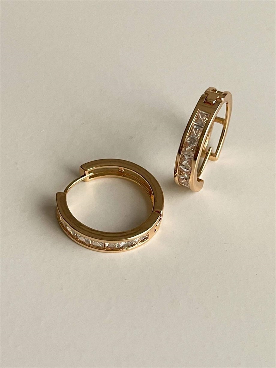 Özel Kaplama Baget Taşlı Halka Küpe (2.20 Cm)