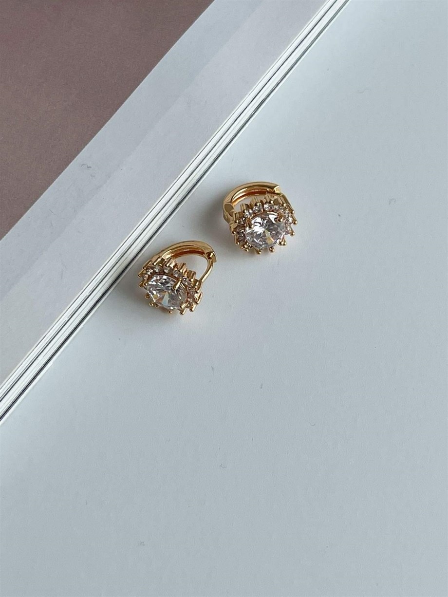 Özel Kaplama Baget Taşlı Küpe (1.30 Cm)