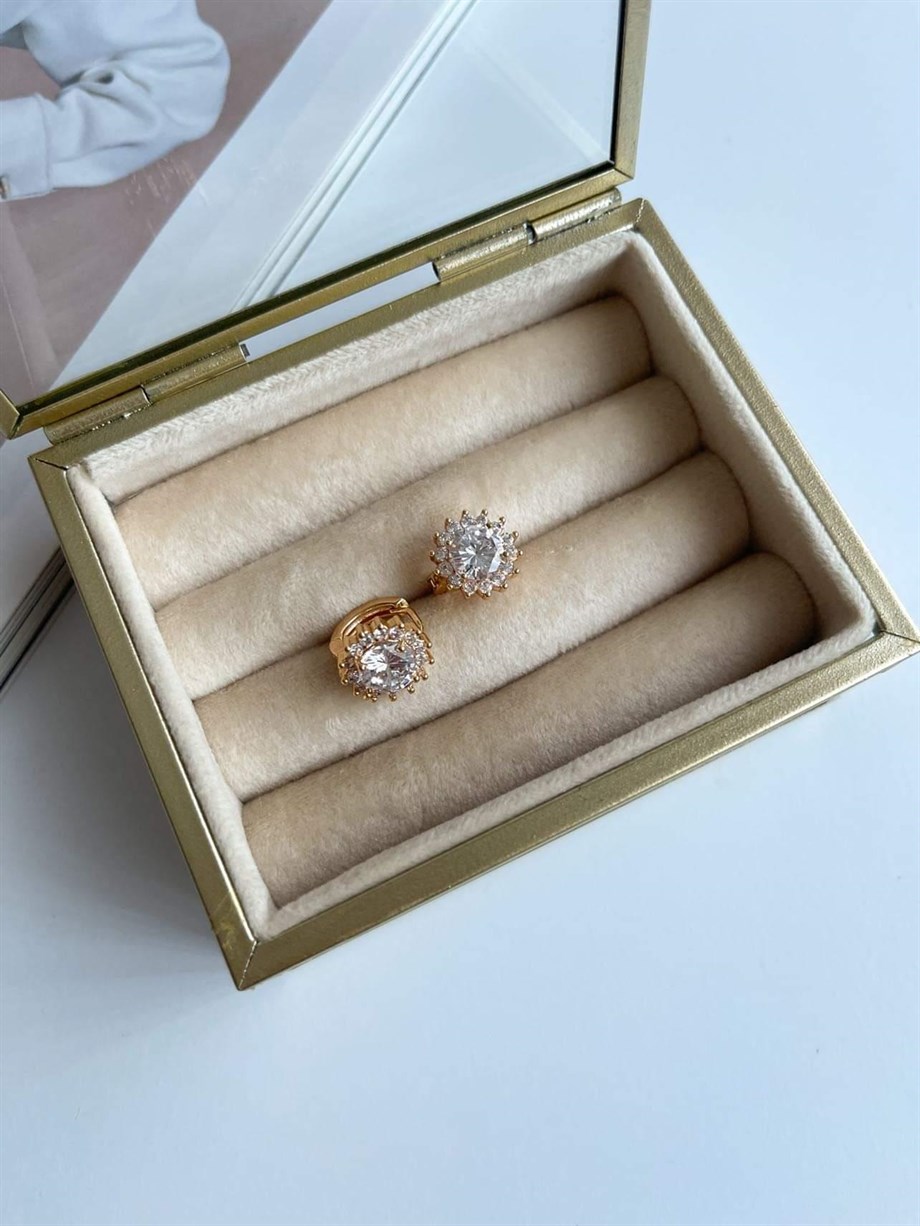 Özel Kaplama Baget Taşlı Küpe (1.30 Cm)