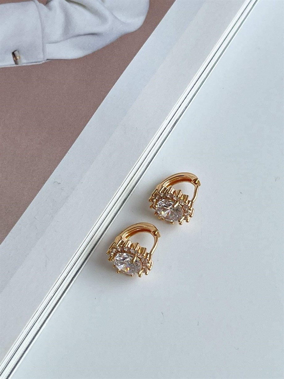 Özel Kaplama Baget Taşlı Küpe (1.30 Cm)