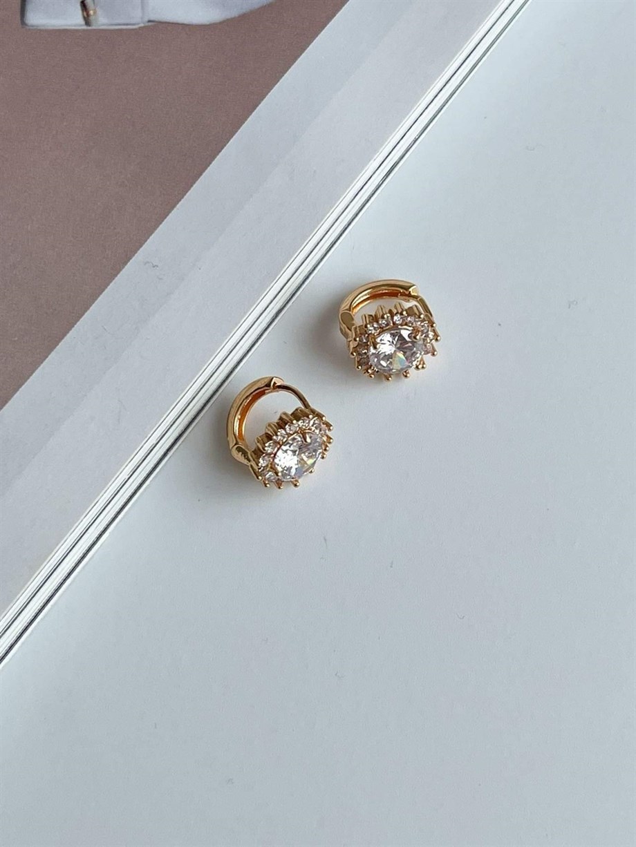 Özel Kaplama Baget Taşlı Küpe (1.30 Cm)