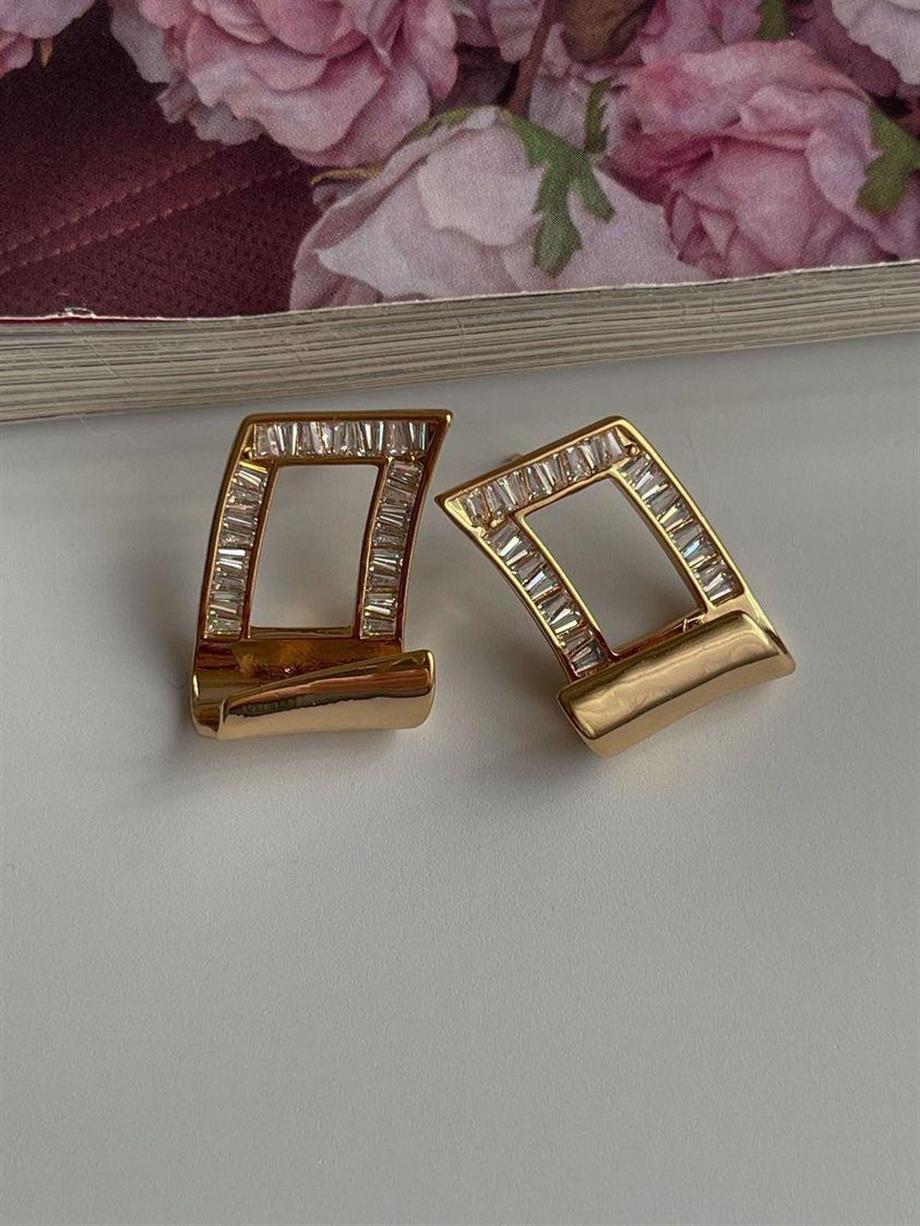 Özel Kaplama Baget Taşlı Küpe (2 Cm)