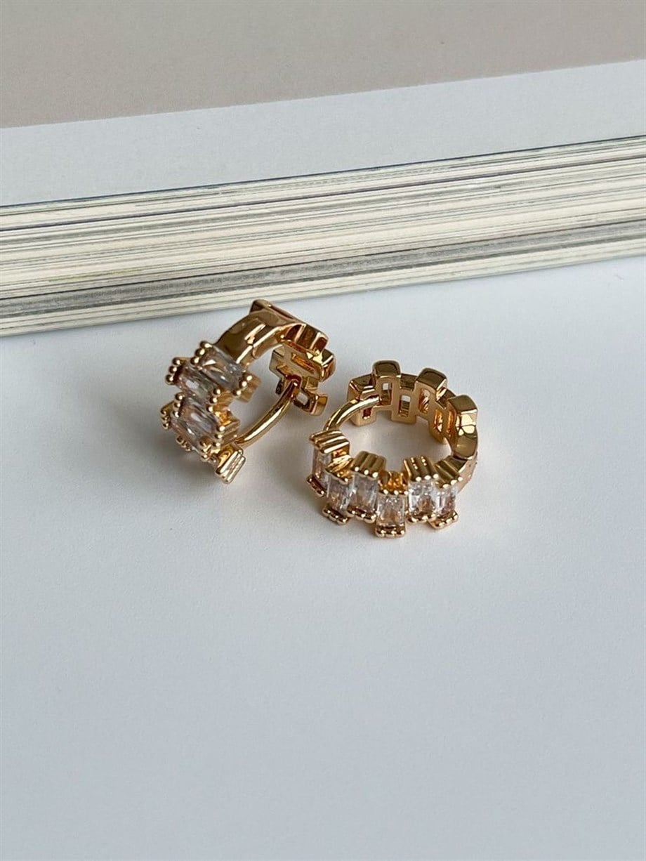 Özel Kaplama Baget Taşlı Mini Halka Küpe (1 Cm)