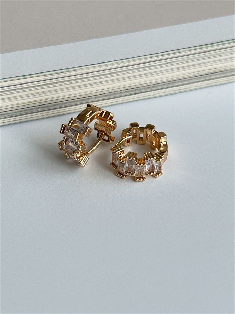 Özel Kaplama Baget Taşlı Mini Halka Küpe (1 Cm)