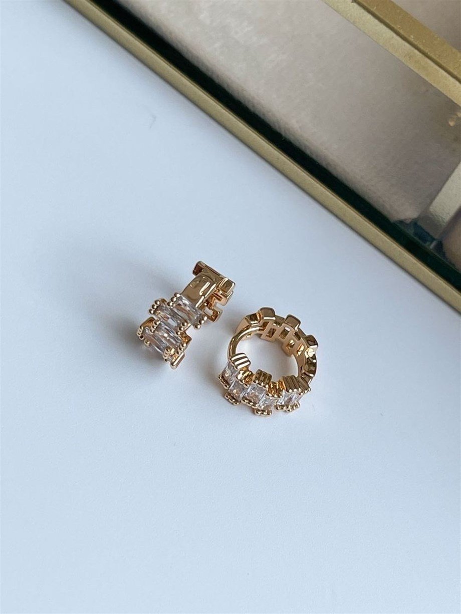 Özel Kaplama Baget Taşlı Mini Halka Küpe (1 Cm)