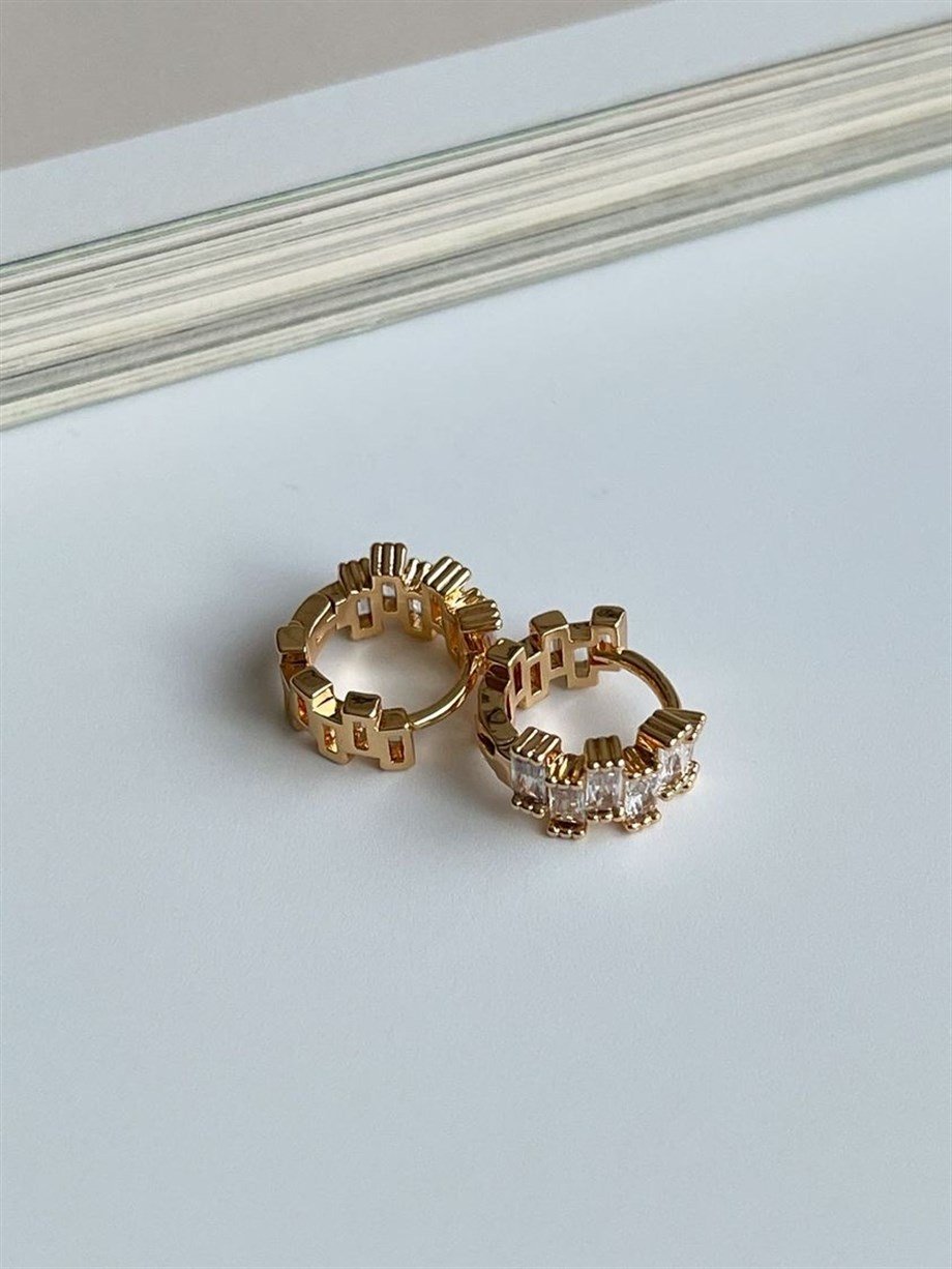 Özel Kaplama Baget Taşlı Mini Halka Küpe (1 Cm)
