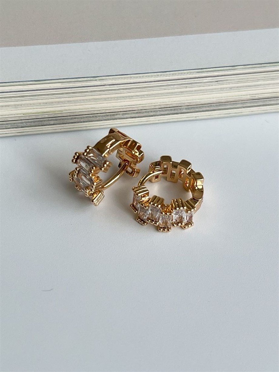 Özel Kaplama Baget Taşlı Mini Halka Küpe (1 Cm)