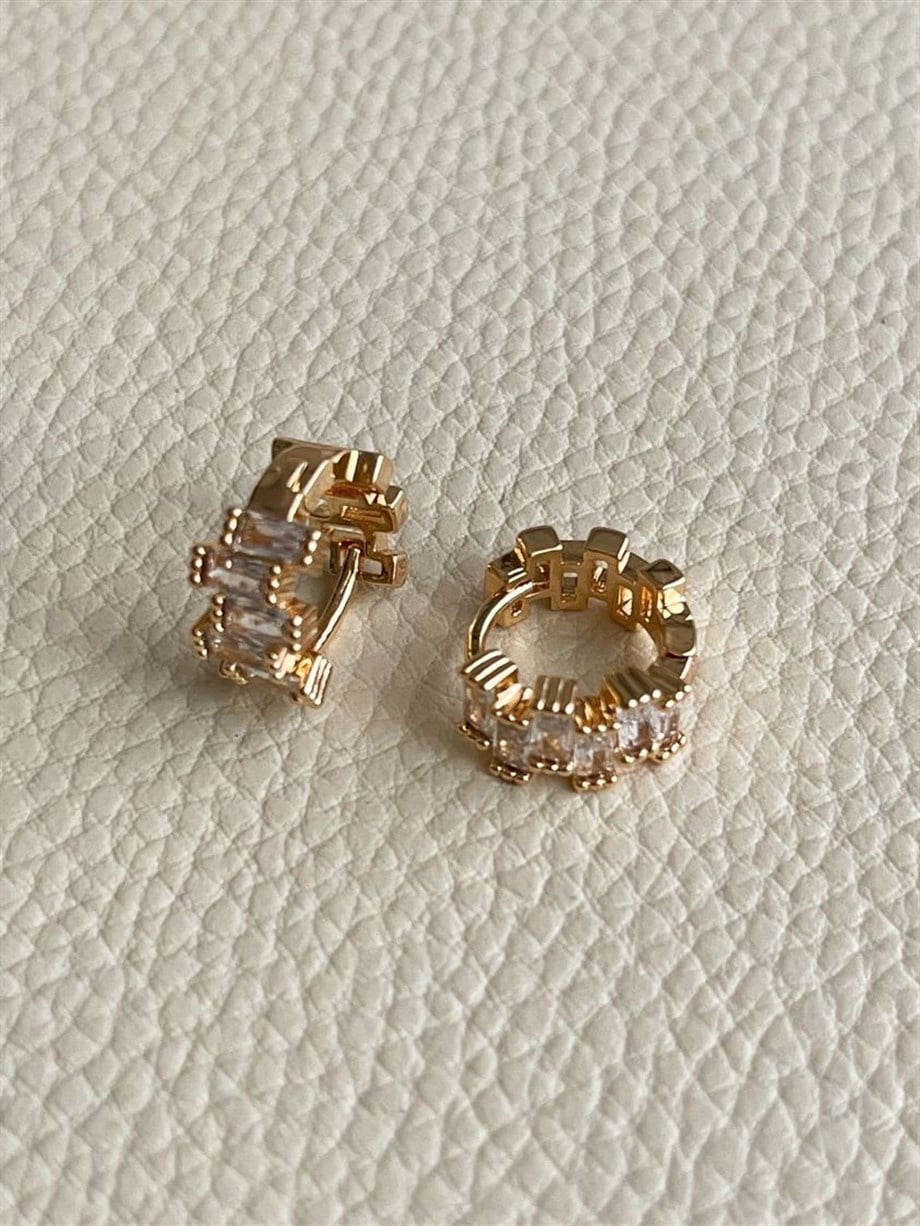 Özel Kaplama Baget Taşlı Mini Halka Küpe (1 Cm)