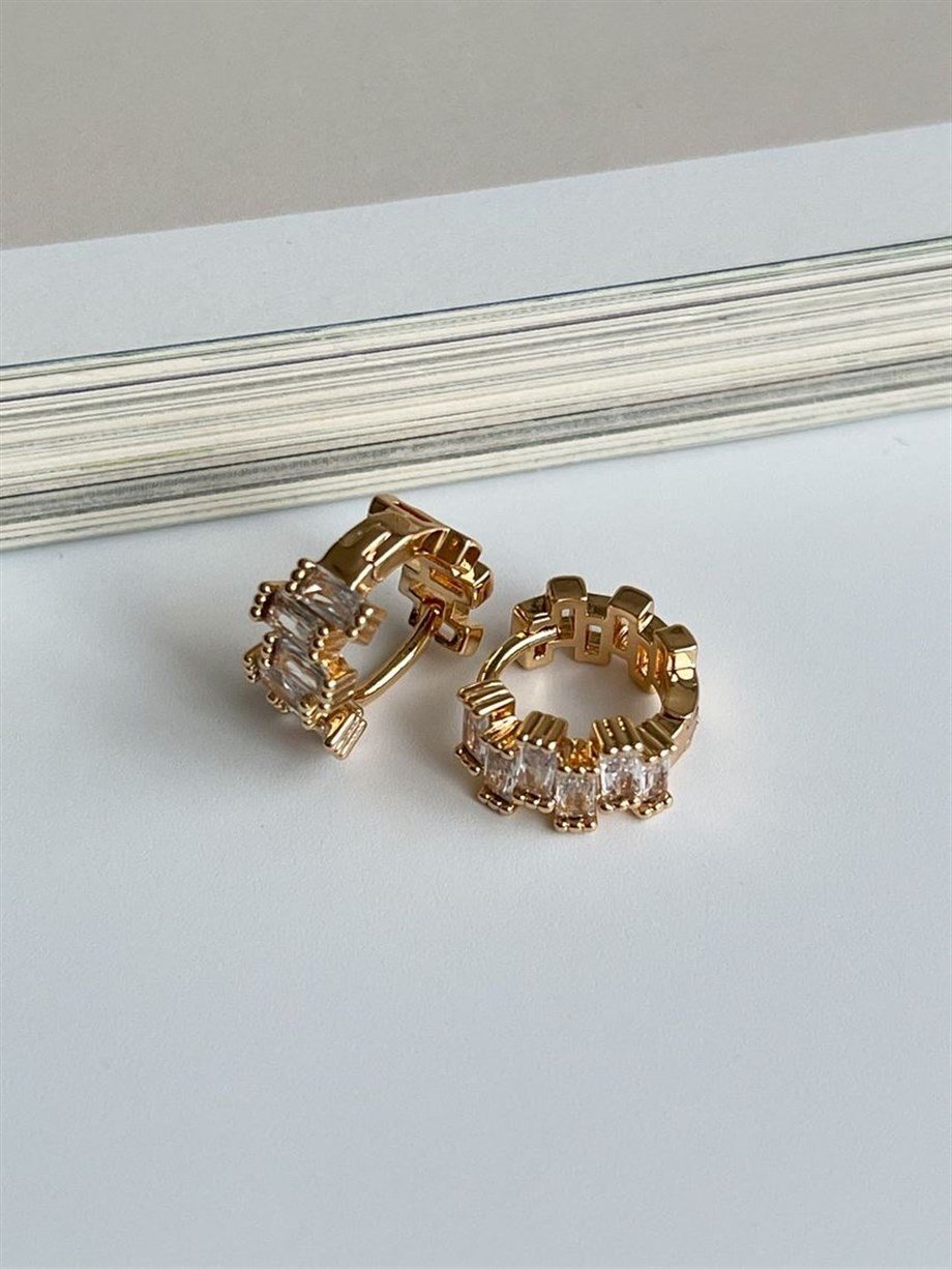 Özel Kaplama Baget Taşlı Mini Halka Küpe (1 Cm)