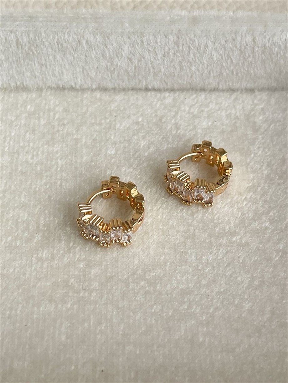 Özel Kaplama Baget Taşlı Mini Halka Küpe (1 Cm)