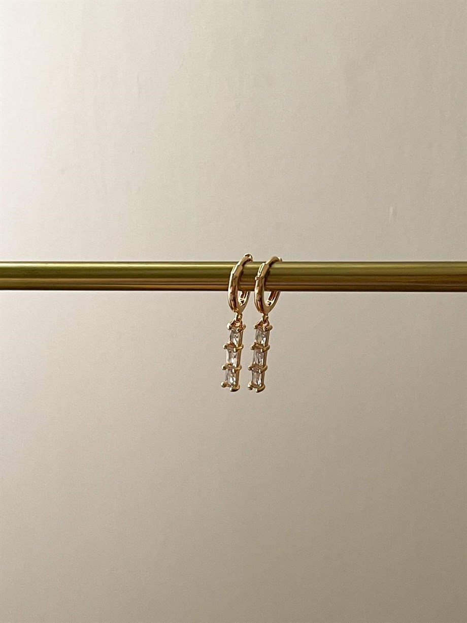Özel Kaplama Baget Taşlı Narin Küpe (3 Cm)