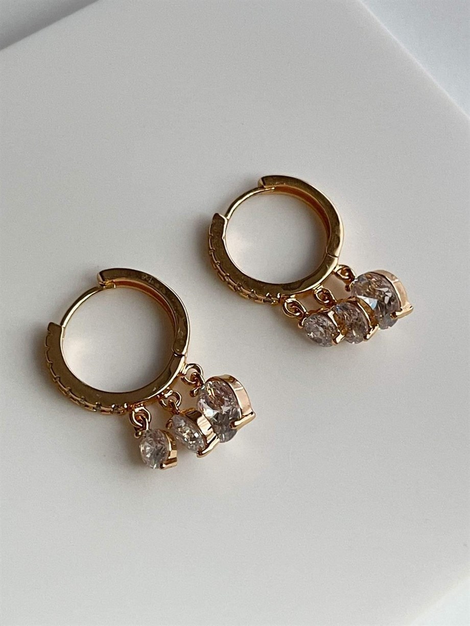 Özel Kaplama Baget Taşlı Shakira Küpe (2.5 Cm)