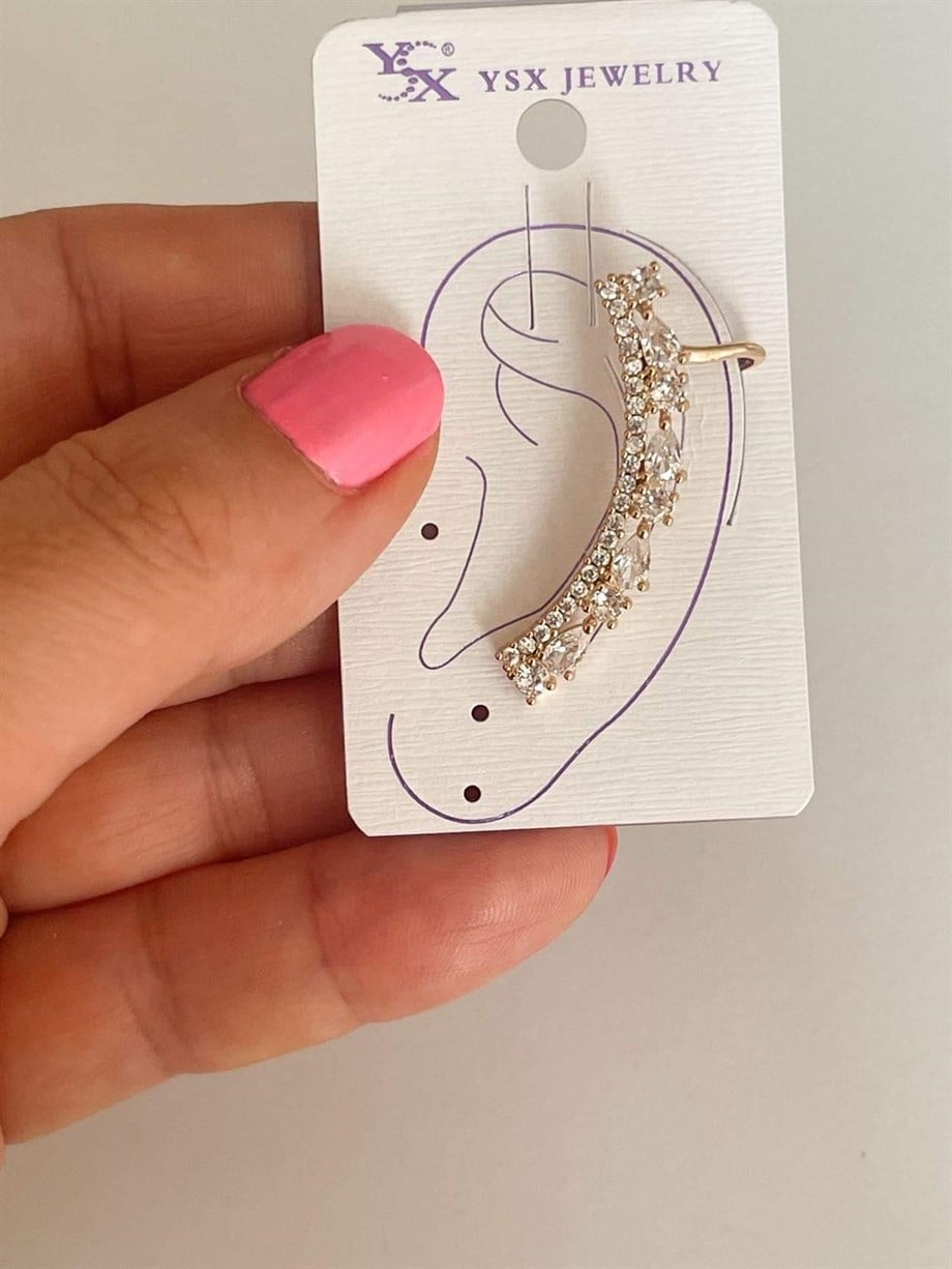 Özel Kaplama Baget Taşlı Tekli Ear Cuff Küpe (4 Cm