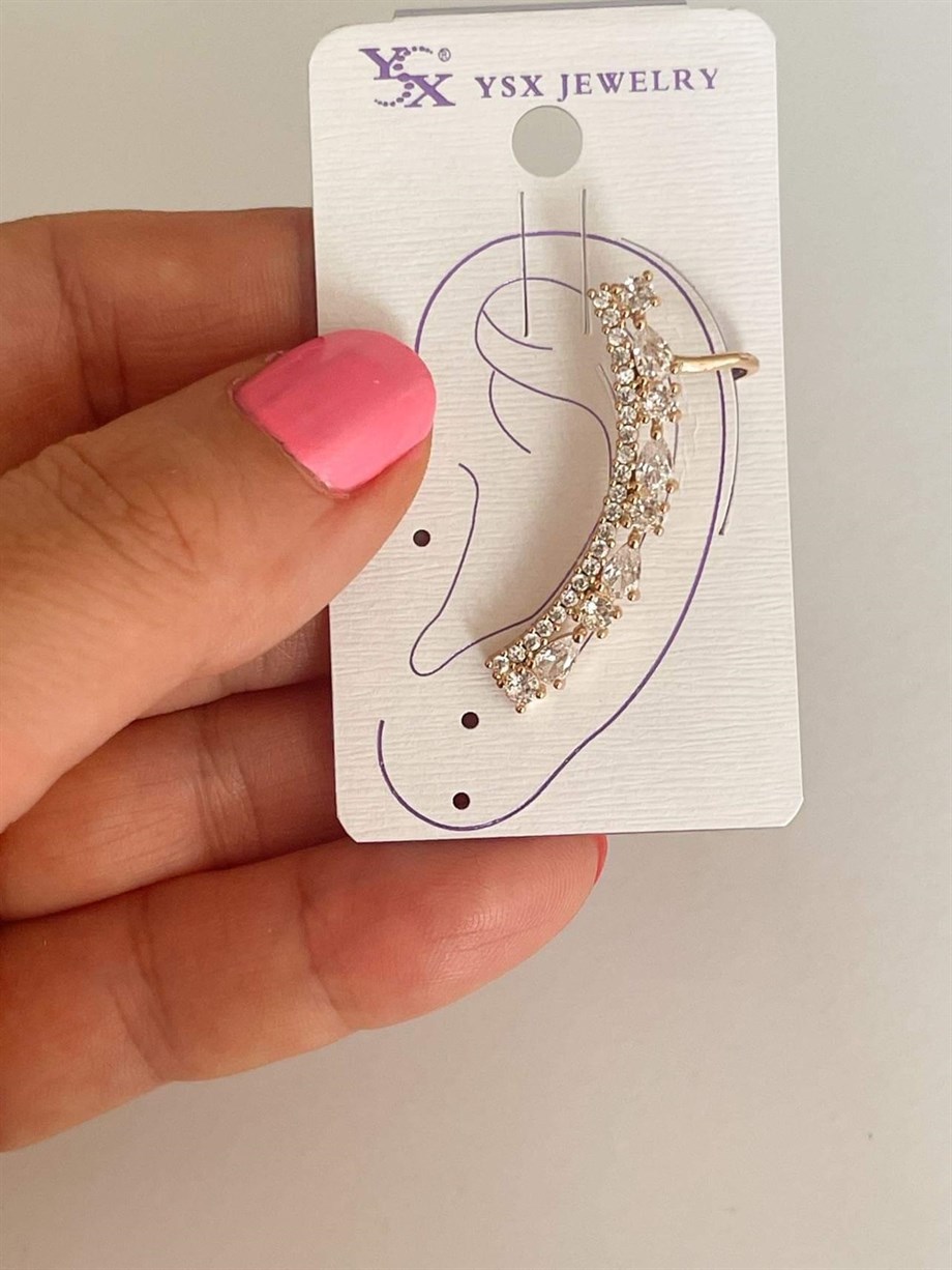 Özel Kaplama Baget Taşlı Tekli Ear Cuff Küpe (4 Cm
