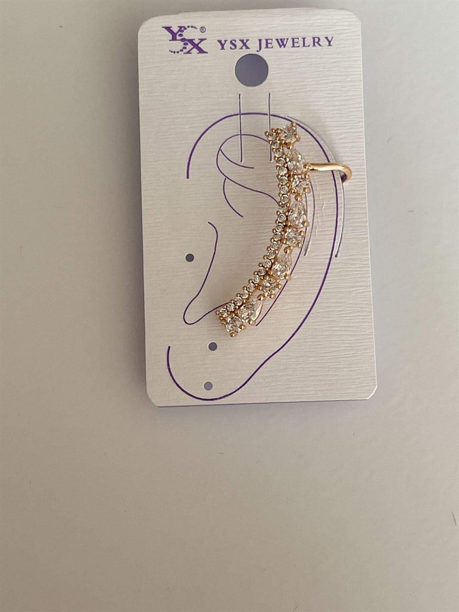 Özel Kaplama Baget Taşlı Tekli Ear Cuff Küpe (4 Cm