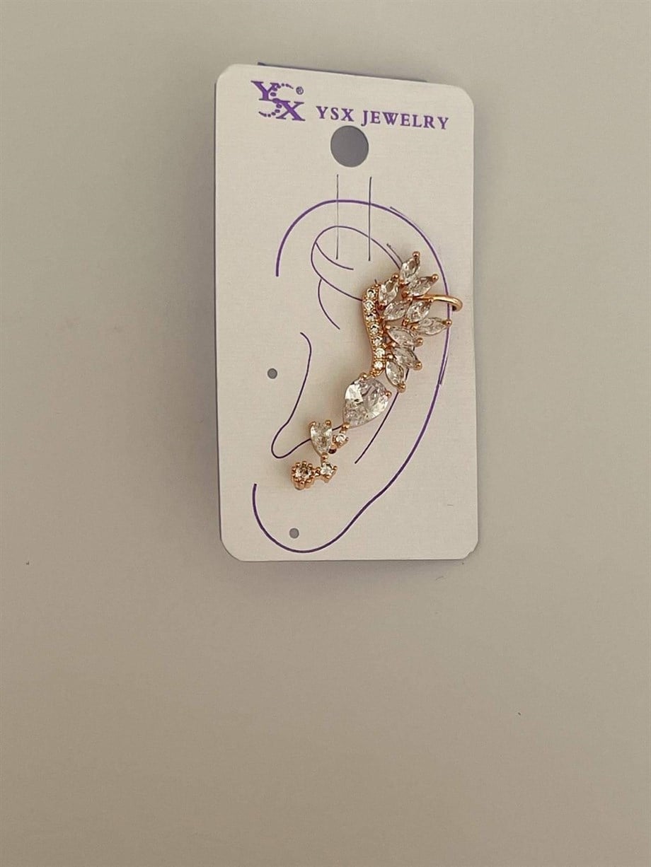 Özel Kaplama Baget Taşlı Tekli Ear Cuff Küpe (4 Cm