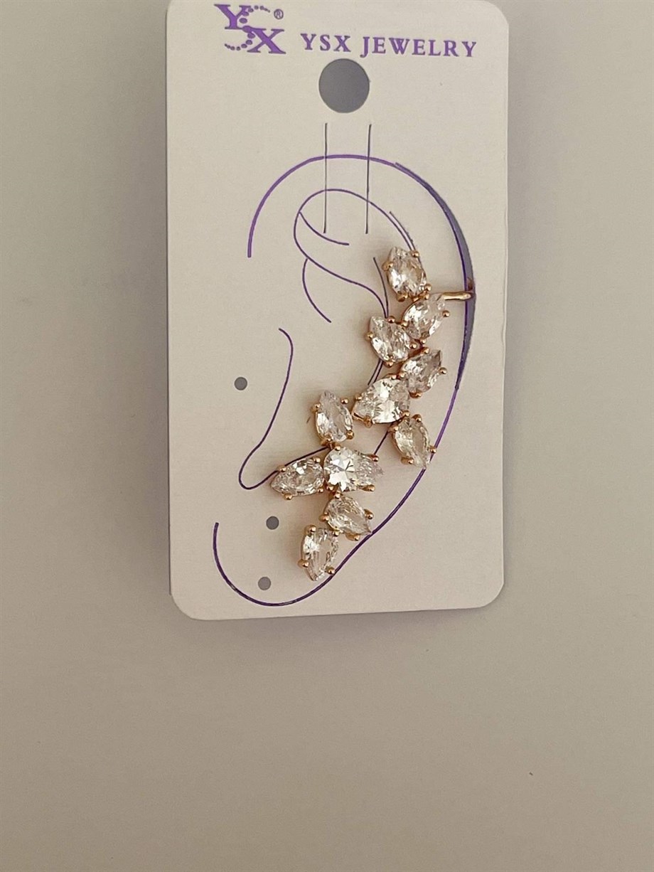 Özel Kaplama Baget Taşlı Tekli Ear Cuff Küpe (4 Cm