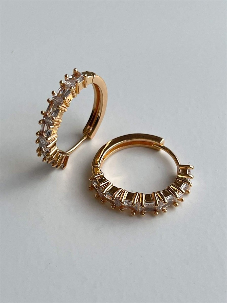 Özel Kaplama Beyaz Baget Taşlı Halka Küpe (2.5 Cm)