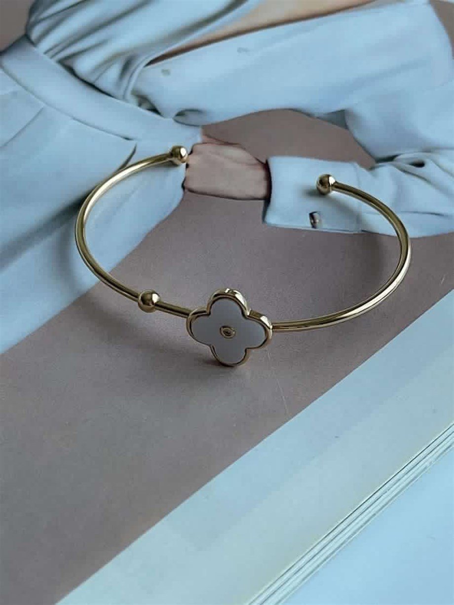 Özel Kaplama Beyaz Van Cleef Minimal Kelepçe Bileklik 