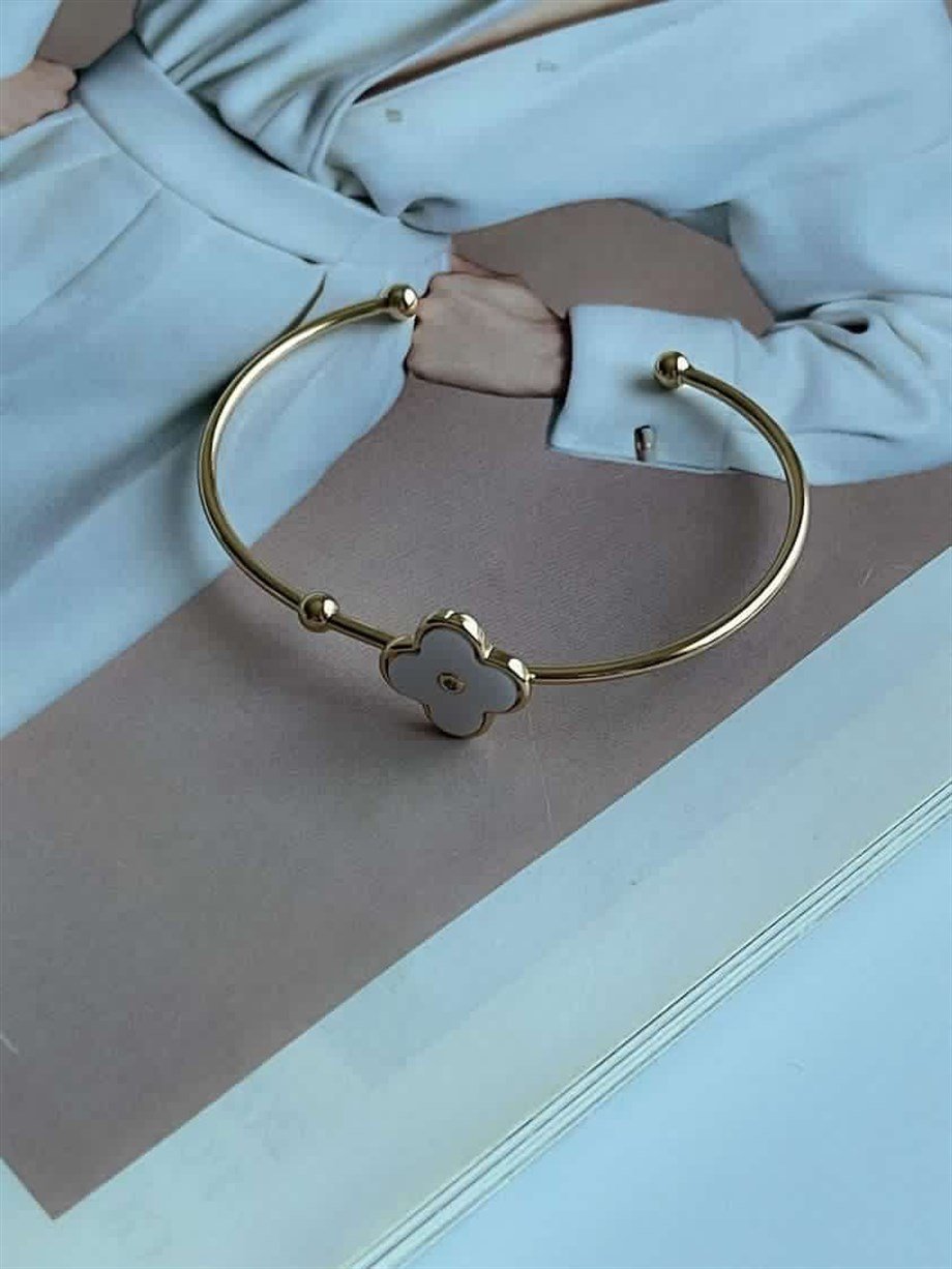 Özel Kaplama Beyaz Van Cleef Minimal Kelepçe Bileklik 