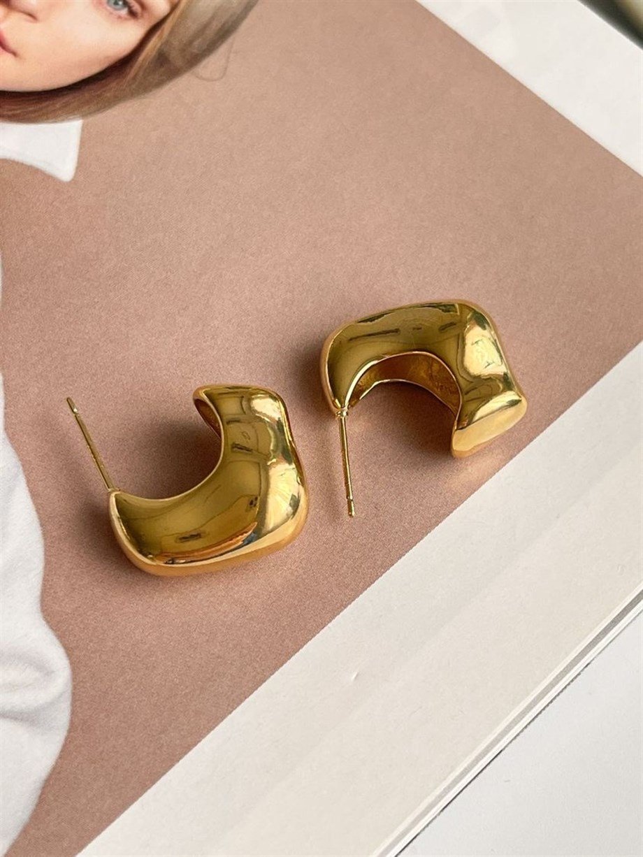 Özel Kaplama Bombeli Gold Küpe (2 Cm)