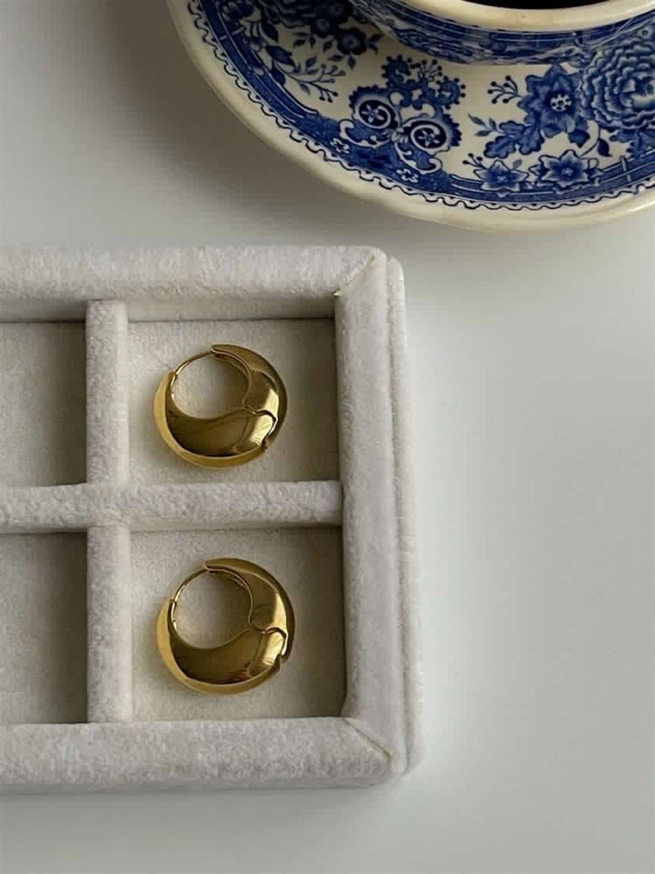 Özel Kaplama Büyük Gold Badem Bombeli Küpe (2.20 Cm)