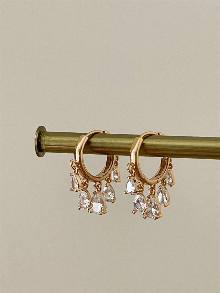 Özel Kaplama Damla Baget Taşlı Shakira Küpe (2.5 Cm)