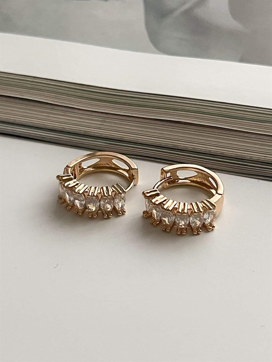 Özel Kaplama Gold Baget Taşlı Halka Küpe (1.80 Cm)