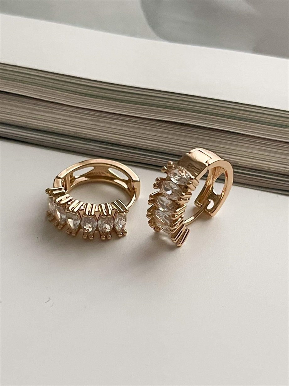 Özel Kaplama Gold Baget Taşlı Halka Küpe (1.80 Cm)