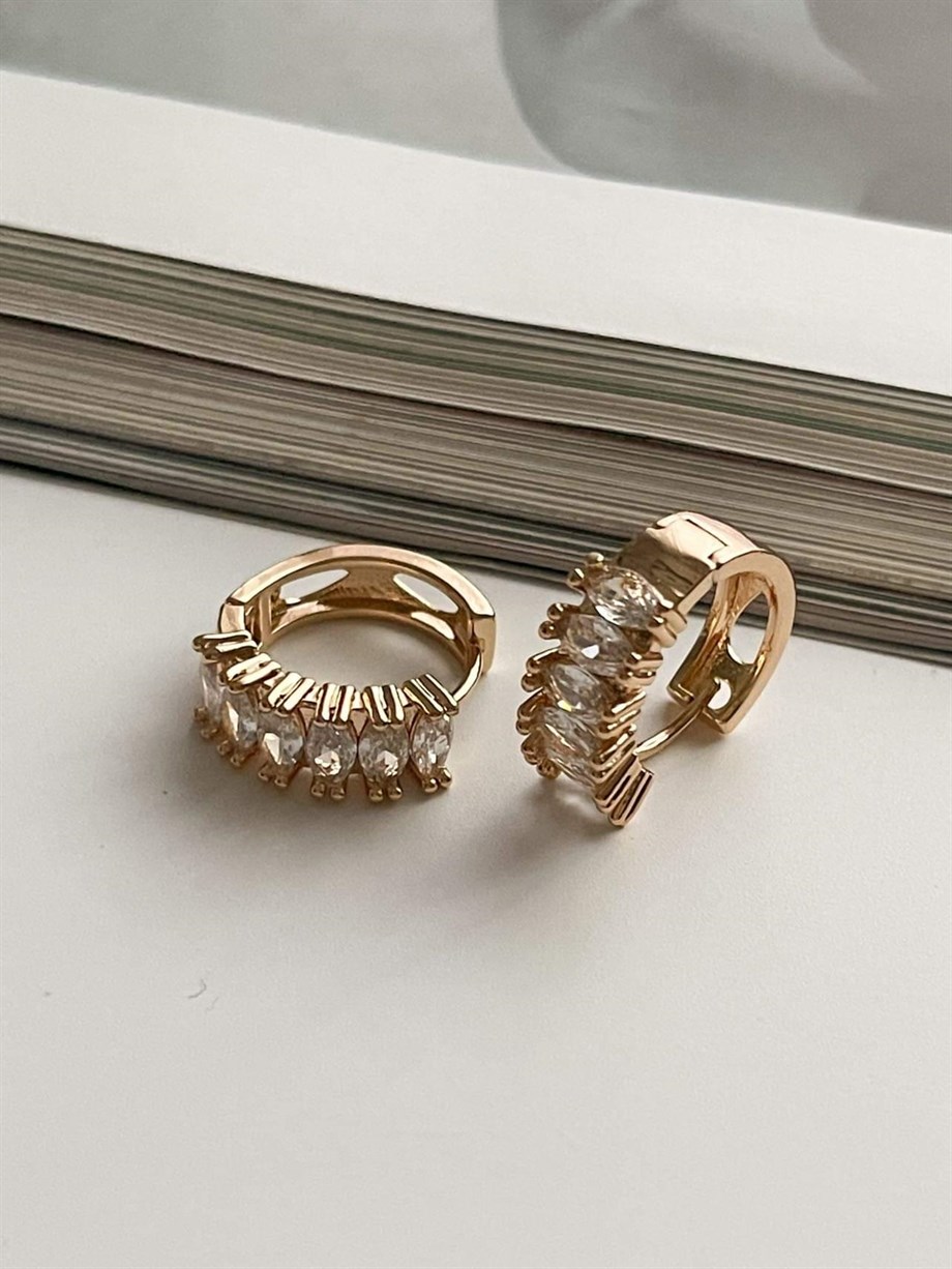 Özel Kaplama Gold Baget Taşlı Halka Küpe (1.80 Cm)