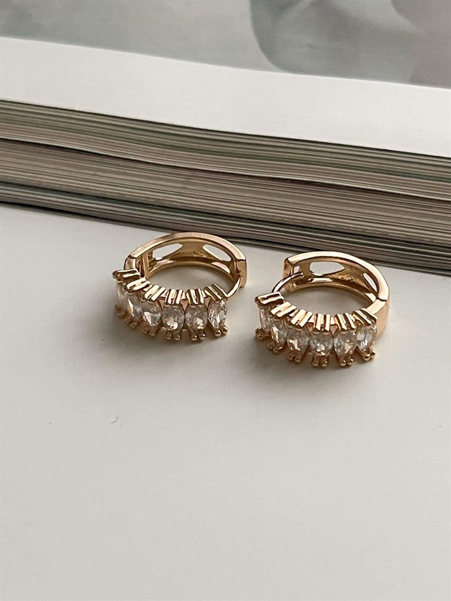 Özel Kaplama Gold Baget Taşlı Halka Küpe (1.80 Cm)