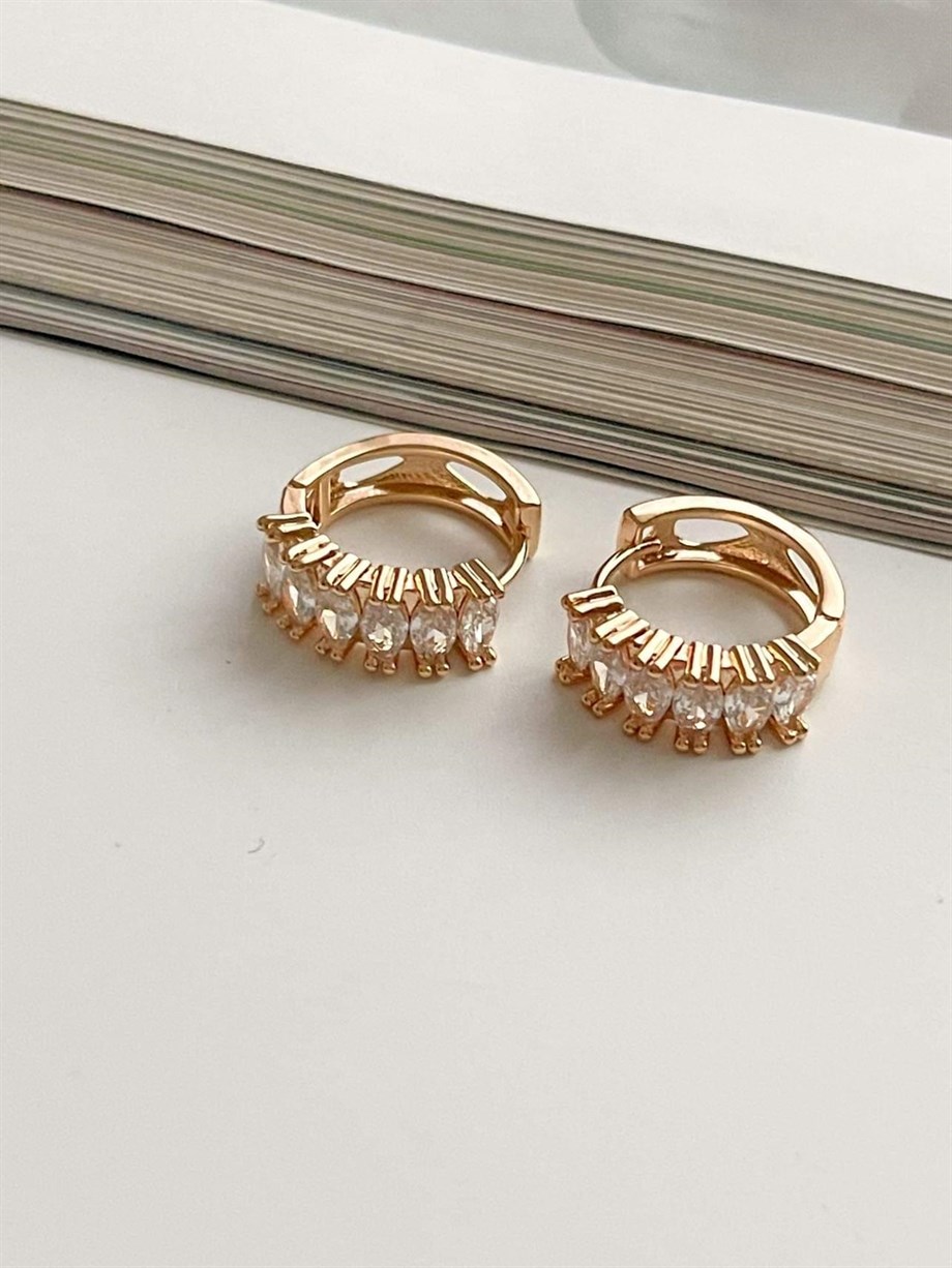 Özel Kaplama Gold Baget Taşlı Halka Küpe (1.80 Cm)