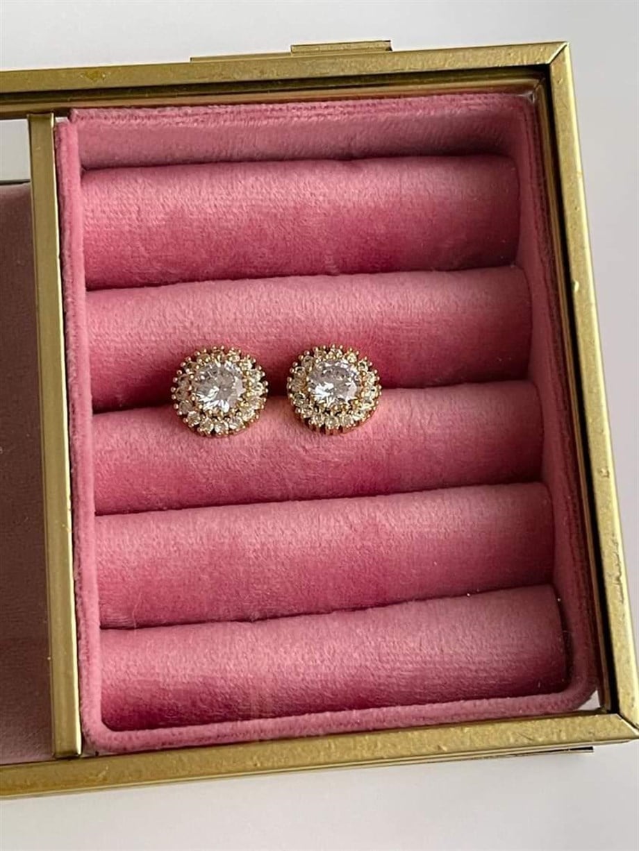 Özel Kaplama Gold Baget Taşlı Küpe (1.40 Cm)