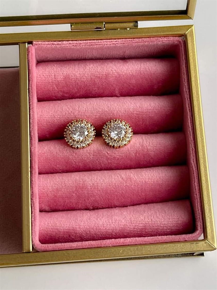 Özel Kaplama Gold Baget Taşlı Küpe (1.40 Cm)