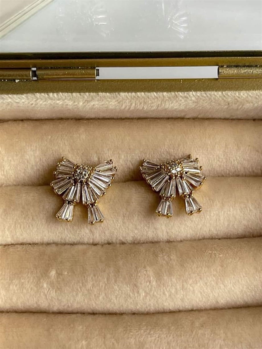 Özel Kaplama Gold Baget Taşlı Küpe (1.70 Cm)